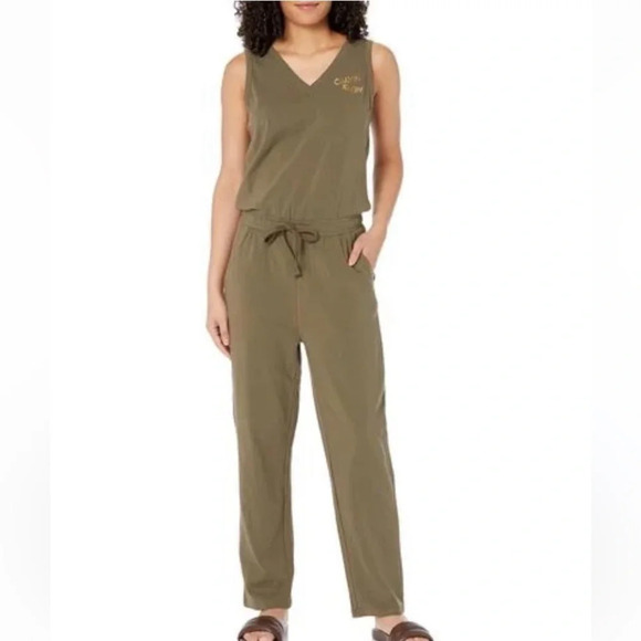 Calvin Klein NEW Womens Classic V-neck Sleeveless Olive Green Jumpsuit Size L - Picture 1 of 8